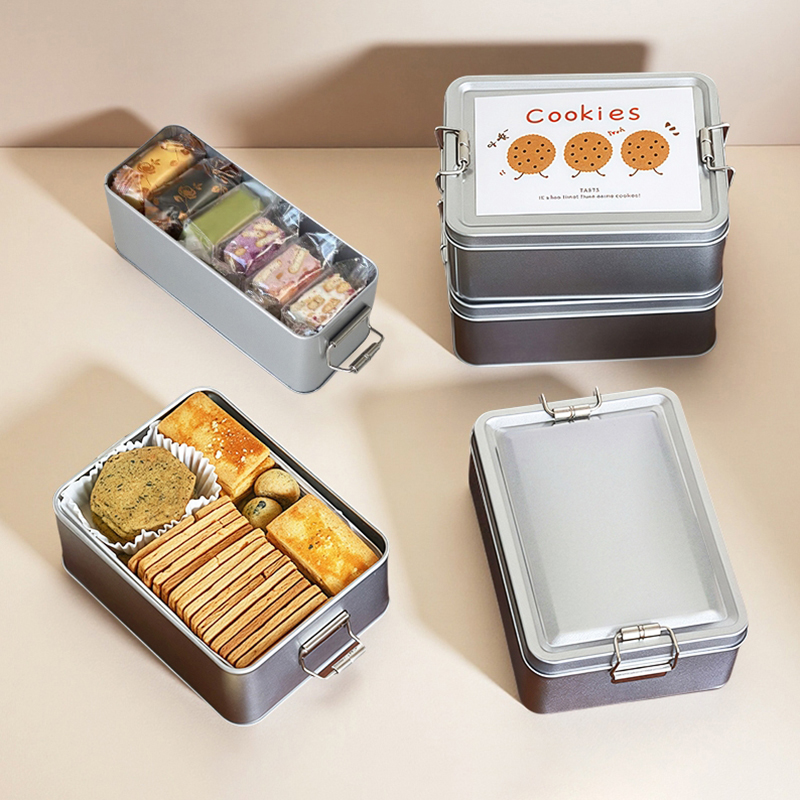 Tin Container Lid - Прямоугольная жестяная коробка для печенья с